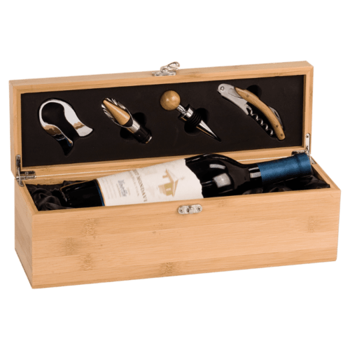 Bamboo Single Wine Presentation Box with 4 Tools 1